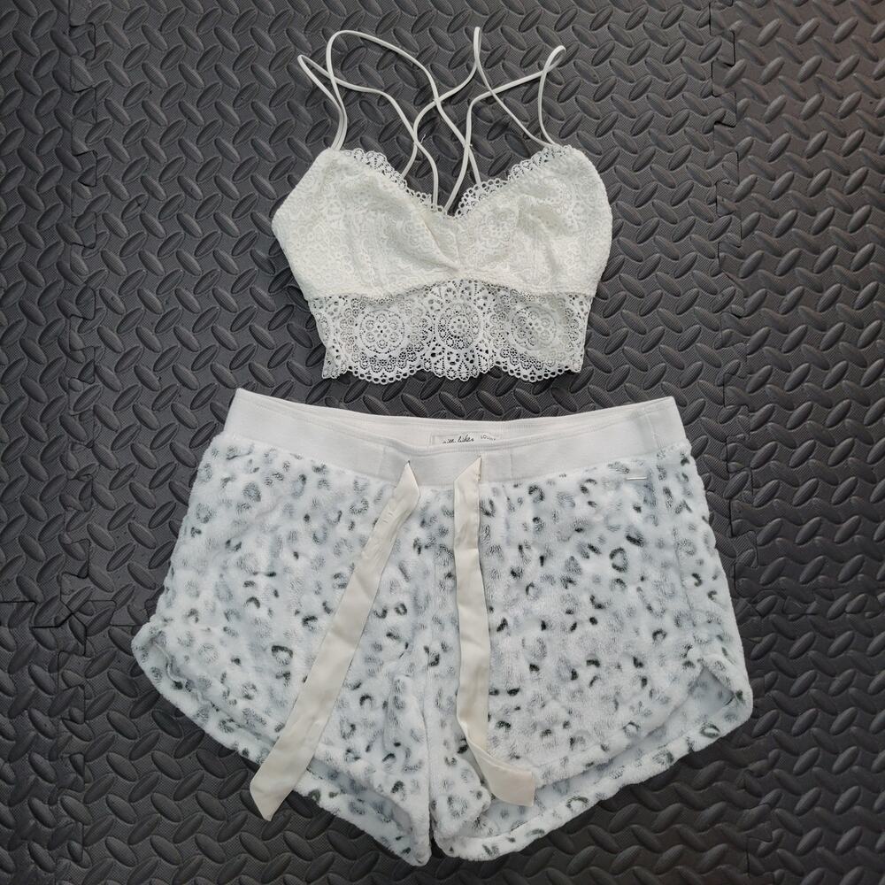 Gilly Hicks Lounge Set Bralette XS + Sleep Shorts Small Lace Leopard Pajama Set